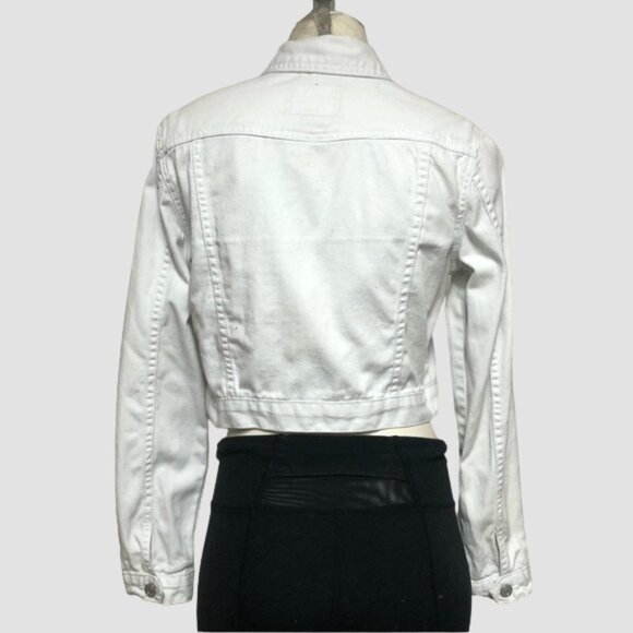 Guess White Crop Denim Jacket Lace Up Accents - Picture 2 of 13